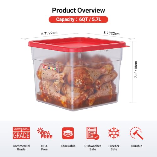 2 Pack 6 QT Commercial Food Storage Containers with Lids, BPA-Free Translucent Square Containers for Rice, Flour, Pasta, Pet Food and Bulk Ingredient Storage with FIFO Label Area - size: 2 X 6.0(QT)