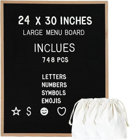 Large Felt Letter Board 24x30 Inch with 748 letters, Menu Board Letter, Felt Board Message Board, Changeable Letter Board Black Letter Board Sign Restaurant, Office, Barnwood Frame Letterboard (Light Oak) - color: Light Oak