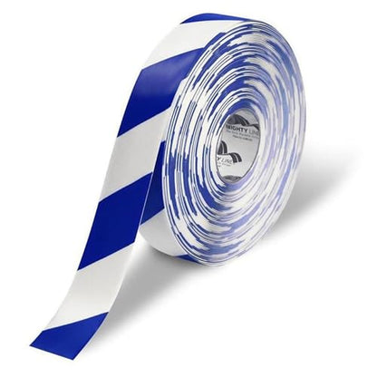 Mighty Line Diagonal Hazard Floor Marking Tape, 100 ft Roll - size: 2 inch, style: White With Blue Chevrons