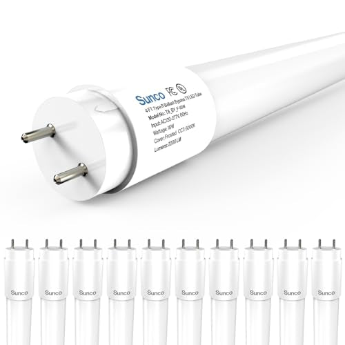 Sunco 10 Pack 4 Foot T8 LED Tube Light Bulbs, 18W, 6000K, Ballast Bypass - size: 10 Count (Pack of 1)