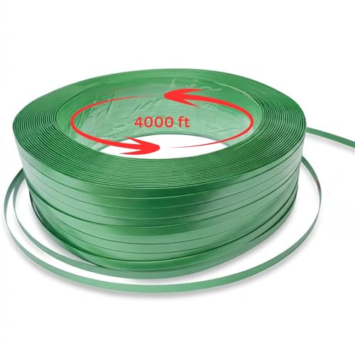 Polyester PET Strapping Roll 5/8" x 0.035" x 4000' – Heavy Duty Green Packaging Banding Strap, 1400 lbs Break Strength, UV & Water Resistant, Lightweight Poly Strapping Coil with 16" x 6" Core - size: 4000 FT Roll