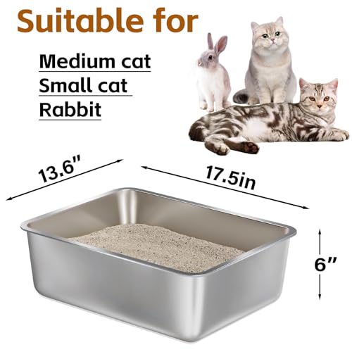 Stainless Steel Litter Box -6in High Side, - color: M - 17" L x 13" W x 6" H