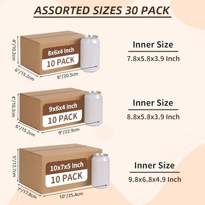 ZBEIVAN Shipping Boxes Mailers Assorted Sizes 10x7x5, 9x6x4, 8x6x4 inches Corrugated Cardboard Small Packing Kraft Moving Mailing Box, Pack of 30 - size: 10X7X5&9X6X4&8X6X4 inch