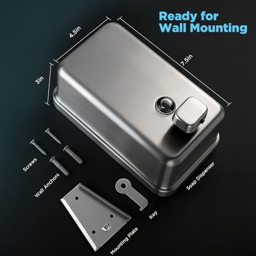 Gorlary Commercial Soap Dispenser Wall Mount, 37 fl oz, Silver