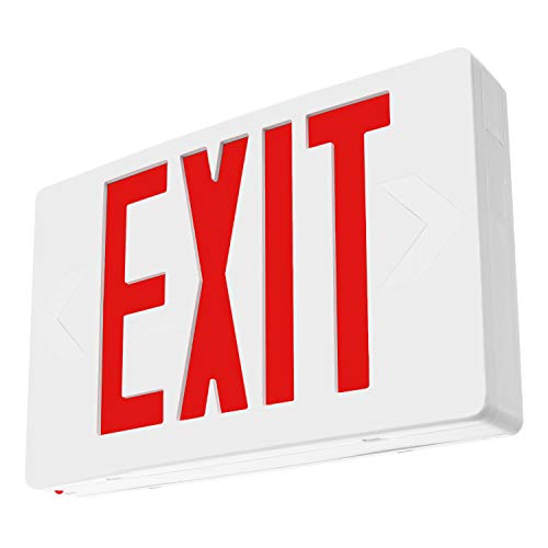 LFI Lights® Standard Exit Sign, UL 924 Listed, Red LED, White, 120/277VAC, Self Testing, Hardwired with Battery Backup, Wall, Ceiling or Side Mount, Optional Double Face and Knock Out Arrows LEDRWST