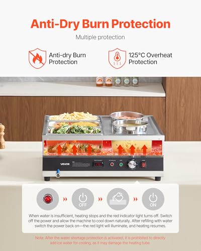 VEVOR Electric Soup Warmer, Two 6.34QT Pots & Three 1/3 Pans, Stainless Steel Commercial Food Warmer with 86~185°F Adjustable Temp, 1500W Bain Marie, Soup Station for Restaurant, Buffet - size: 2×6L Pots and 3×1/3 Pans