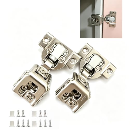 Soft‑Close 1‑1/2" Overlay Cabinet Hinges, 105 Degree 3D Adjustable Concealed Hinges, Satin Nickel Finish, for Face Frame Kitchen Cabinet Doors, 2‑Pack (1 Pair) - size: 1-1/2inch Overlay
