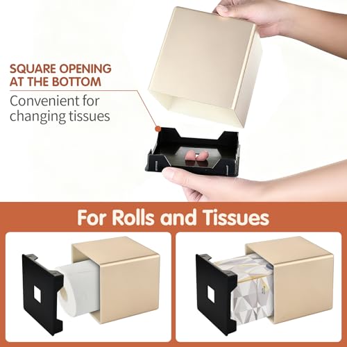 Y-in Hand Square Tissue Box Cover with Removable Bottom, Champagne Gold - color: Champagne Gold