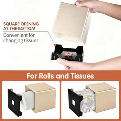 Y-in Hand Square Tissue Box Cover with Removable Bottom, Champagne Gold - color: Champagne Gold