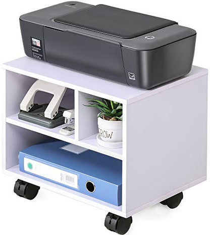 FITUEYES Printer Stand Under Desk, Small Wood Mobile Printer Table, White - color: White