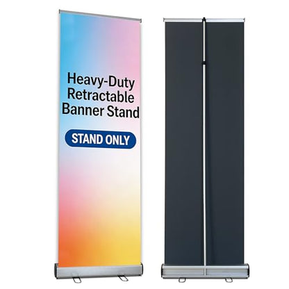 Retractable Banner Stand 24" W x 80" H – Heavy Duty Roll Up Banner Display with Padded Carrying Bag for Trade Show, Exhibition, Business Advertising (Stand Only) - size: 80" Height