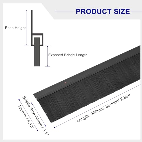 uxcell Door Brush Bottom Sweep H-Shape Aluminum Alloy Base with 3.1-inch PP Brush for Home, Industrial (35-inch L, Black) - color: Black, size: 35-inch x 3.1-inch
