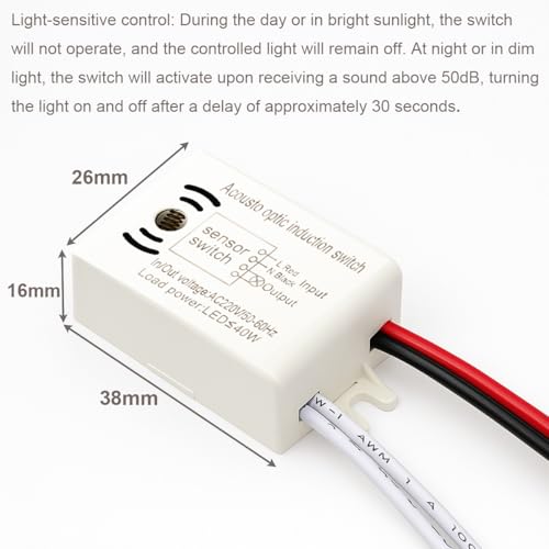 Gebildet 4Pcs LED Sound and Light Control Switch 220V 50Hz 40W 4-Wire High Sensitivity Voice Activated Induction Sensor Module, Wall Light Switches - color: White-E1675