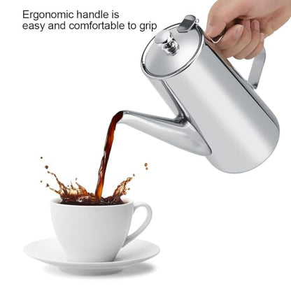 2L Capacity Stainless Steel Teapot with Ergonomic Handle Short Nozzle Pitcher Water Kettle for Home, Restaurant, Coffee(long nozzle) - style: long nozzle
