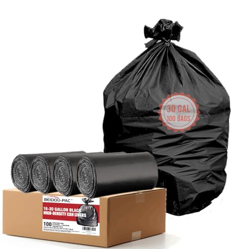 BEIDOU-PAC 30 Gallon Trash Bags, 100 Count Black Garbage bags, Multi-purpose Trash Can Bin Liners for Bathroom, Office, Industrial, Commercial, Janitorial, Municipal, Recycling - style: 30 Gallon |10 Micron |100 Count