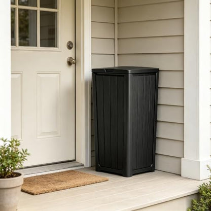 Fancyango Resin Outdoor Trash Can with Lid, 30 Gallon, Black - color: Black, size: 30 Gallon