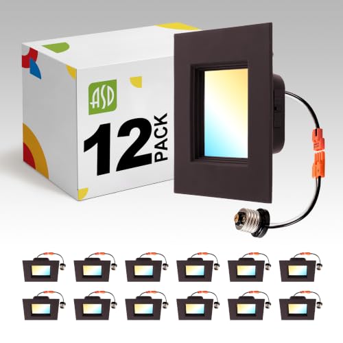 ASD LED Bronze Retrofit 4 Inch Recessed Lights - Square 9W 709LM 2700-5000K Recessed Lighting 4 Inch, Wet Rated Dimmable Can Lights, Baffle Trim Wafer Lights, UL 12 Pack - color: Bronze, size: 12 Pack
