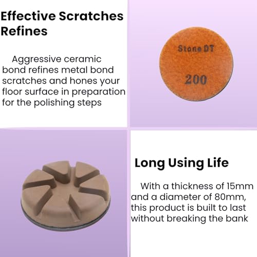 Hybrid Diamond Polishing Pucks, 3’’ Floor Grinding Pads for Hard Concrete Surface, Compatible with Ride-on/Walk-Behind Floor Grinder, Aggressive Ceramic Bond, 200#, 9PCS - style: 200# 9PCS
