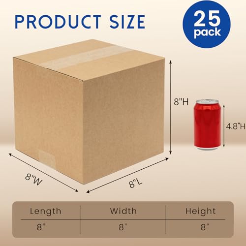 Mefleet 8x8x8" Shipping Boxes 25 Pack Corrugated Cardboard Square Box Brown - size: 8x8x8 inches (25 Pack)