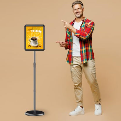Adjustable Pedestal Floor Stand Sign Holder for 8.5 x 11 inches Poster, Snap open frame, Outdoor Indoor Standing Display Sign Holders. (2 Pack)