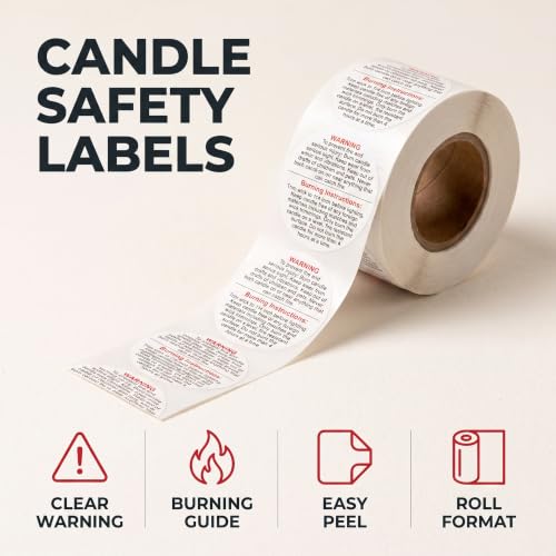 500 Pieces White Candle Warning Labels Candle Jar Container Stickers Candle Safety Stickers Decal Candle Warning Labels Stickers for Candle Making DIY Candle Jars and Tins Candle Making (1 inch)
