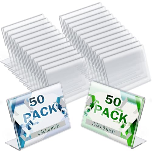 50 Pack Mini Clear Acrylic L-Shape Sign Holders, 2.4x1.6