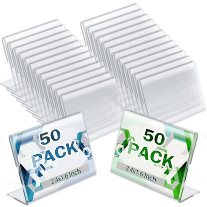 50 Pack Mini Clear Acrylic L-Shape Sign Holders, 2.4x1.6