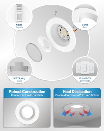 Sunco 60 Pack 6 Inch Retrofit LED Recessed Lights, 5CCT, 13W=100W Dimmable - size: 6 Inch (60 Pack)