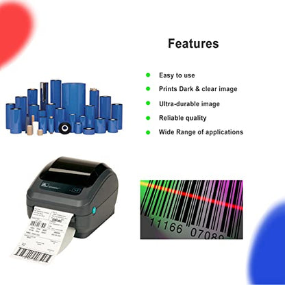 4 Rolls 4.33'' x 244' Premium Resin Enhanced Wax Ribbon, 110mm x 74m Black Thermal Transfer Ribbon, Desktop Barcode Thermal Label Printer Ribbons, 1/2'' Core, for Zebra GC, GK, GX, ZD & Eltron - size: 4.33''x244'｜4 Rolls