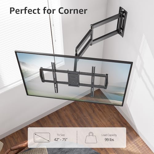 MOUNTUP 37.9" Long Arm TV Wall Mount for Most 42-75 Inch TVs, Full Motion Corner Wall Mount TV Bracket with Extension & Tilt & Swivel & Level Articulating Arm, Max VESA 600x400mm, Holds up to 99 lbs - size: 42-75 inch, 99 lbs, Indoor 37.9 inch Arm