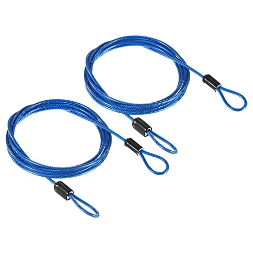PATIKIL Security Steel Cable 2.5mm x 1.5m/4.92ft Coated Luggage Lock Wire Rope with Double Loop Blue 2 Pack - color: Blue, size: 2.5mmx1.5m