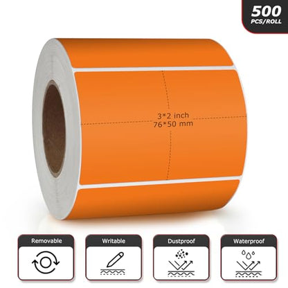 Orange Rectangle Labels 3" x 2" Color Coding Stickers Roll 500 Pcs - color: Orange