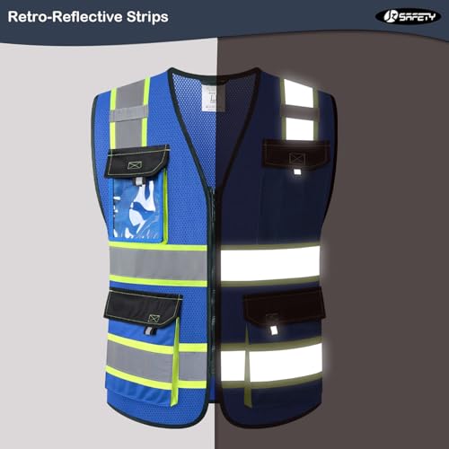 JKSafety Safety Vest for Men Women Hi Vis Reflective Vest JK220 Blue 3XL - color: Blue, size: 3X-Large