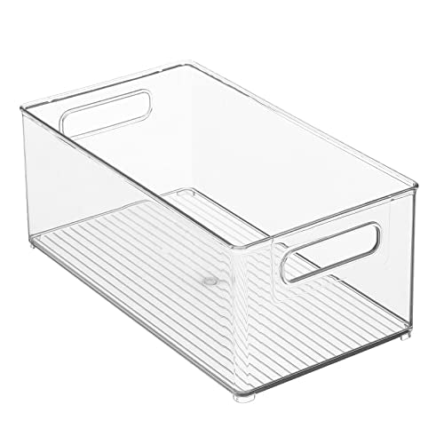 mDesign Plastic Deep Bin Organizer Caddy Container w/ Handles for Nursery, Kitchen, Pantry, Bathroom, Cabinet Storage Organization - Holds Snacks, Bottles, Baby Food Jar, Diaper - 14" Long -Clear - size: 14.5 x 8 x 6 (Pack of 1)