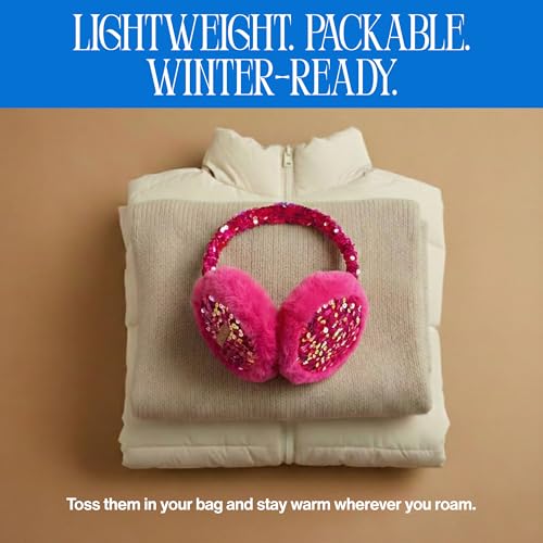 Funky Junque Women’s Winter Earmuffs - Cable Knit & Sequin - color: Sequin - Hot Pink