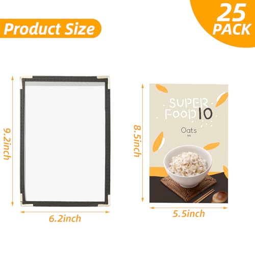 CYEAH 25 Pcs Cafe Style Menu Cover, Single Page 2 View Transparent Restaurant Menu Covers, Restaurant Menu Cover Fits 5.5" x 8.5" Paper, Menu Holder for Bar Cafe Restaurant Book Black Folder