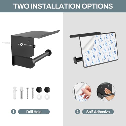 SetSail Toilet Paper Holder with Shelf Adhesive or Screw-in Matte Black - color: Matte Black, size: 2 Packs