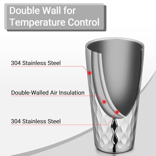 Beasea Stainless Steel Cups 19 oz, 8 Pack Large 18.6oz 550ml Stainless Steel Drinking Cups Tumbler Stackable Double Wall Insulated Individual Metal Pint Glasses Tin for Home Party Camping - color: Silver Ripple, style: 18.6oz 8pcs