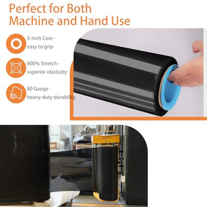 ADAYM 18" x 1500' Stretch/Shrink Wrap Roll - Plastic Wrap for Moving, Heavy Duty 80 Gauge, 600% Stretch for Packing, Pallets, Shipping&Furniture Protection with Handles - style: 1 roll-Black