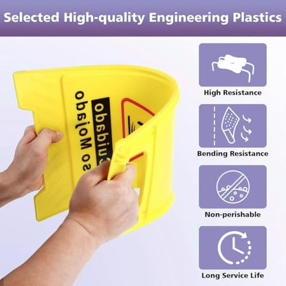 24 Inches Caution Wet Floor Sign Bright Yellow Double Sided Bilingual Caution Message Folding A-Shaped Frame Design Safety Warning Wet Floor Sign Collapsible Commercial Warning Sign Prevent Slip