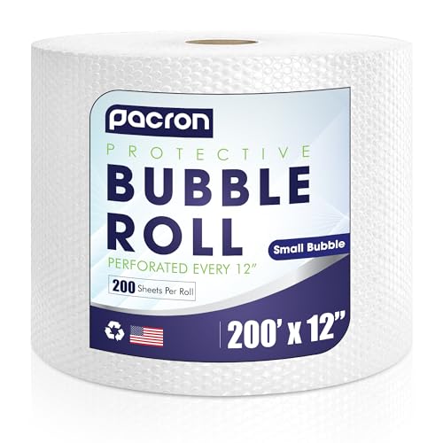 Bubble Roll Wrap 12" x 200', 1-Pack 3/16" Perforated Small Cushioning - size: 200 Sq Ft