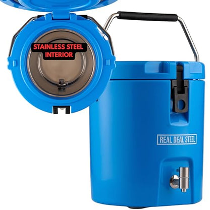 Insulated Beverage Dispenser for Hot Drinks - Hot Cocoa and Coffee - 2 Gallon with Stainless Steel Interior- Portable Sports Drink Dispenser for Camping, Outdoor Events, Parties, & More - Blue