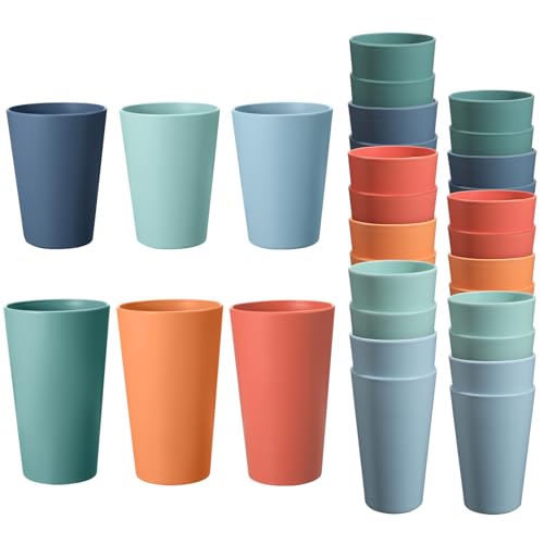 HEYCOME 24 Pcs Unbreakable Plastic Cups Set, 12 Pcs 14 oz and 12 Pcs 20 oz Reusable Plastic Cups, Stackable Water Tumblers, Drinking Cup for Kitchen, BPA-free, Dishwasher and Microwave Safe, 6 Colors - color: 6-Dark Multicolor, size: 14+20 oz