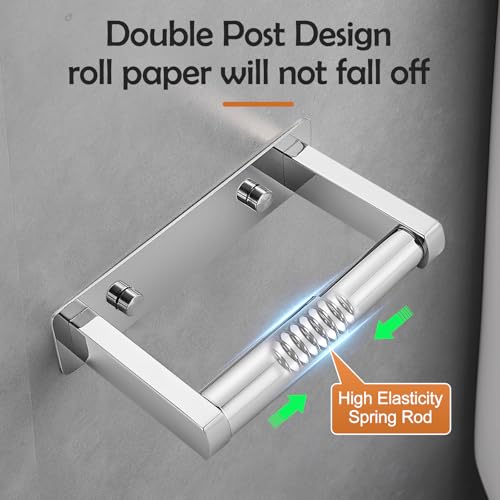 Pokim Polished Chrome Toilet Paper Holder,Self Adhesive or Screw Wall Mount Toilet Roll Holder Stainless Steel Double Post Tissue Holder for Bathroom,Commercial Toilet Paper Dispenser - color: Chrome