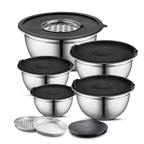 AVADOR Premium Brushed Stainless Steel Mixing Bowls Sets, Easy To Clean, Space Saving, Great for Cooking, Baking, Prepping Needs 0.25qt, 1qt, 1.5qt, 3qt, 5qt (8 pc with Lid and Grater) - size: 8 pc (0.25 qt, 1 qt, 1.5 qt, 3 qt, 5 qt)