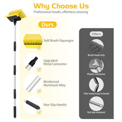 Ordenado 56" Car Wash Brush with Long Handle, Soft Bristle& Rubber Squeegee - color: Yellow