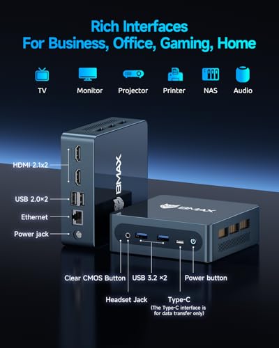 Bmax Mini PC B4 Ultra, Intel N150 (Up to 3.6GHz) 12GB LPDDR5 512GB SSD, Windows 11 Mini Desktop Computer, Dual 4K HDMI 2.1, WiFi 5, BT 5.0, USB-C – Small PC for Streaming, HTPC & Digital Signage - color: Blue