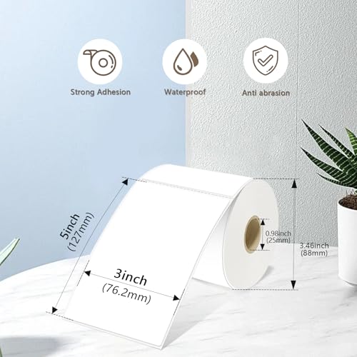 3x5 Inch Thermal Labels,Rectangle Sticker,300PCS Water & Oil Proof Shipping Labels with Strong Adhesive,Compatible with Zebra & Rollo,for Moving Boxes,Small Business & Inventory,White - color: White