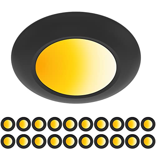 ZAGO 20 Packs Black 6 Inch LED Disk Light Surface Mount Low Profile Recessed Retrofit Ceiling Fixture for J Box, 5CCT Switchable, Dimmable, 120V, 15W, 920LM, CRI>80, ETL, Wet Location - color: 5CCT Switchable Black
