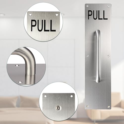 Sumnacon 1 Set 16" Stainess Steel Door Handle Pull Push Plate Handle,Silver - color: Silver, size: 15.7x3.9 Inches